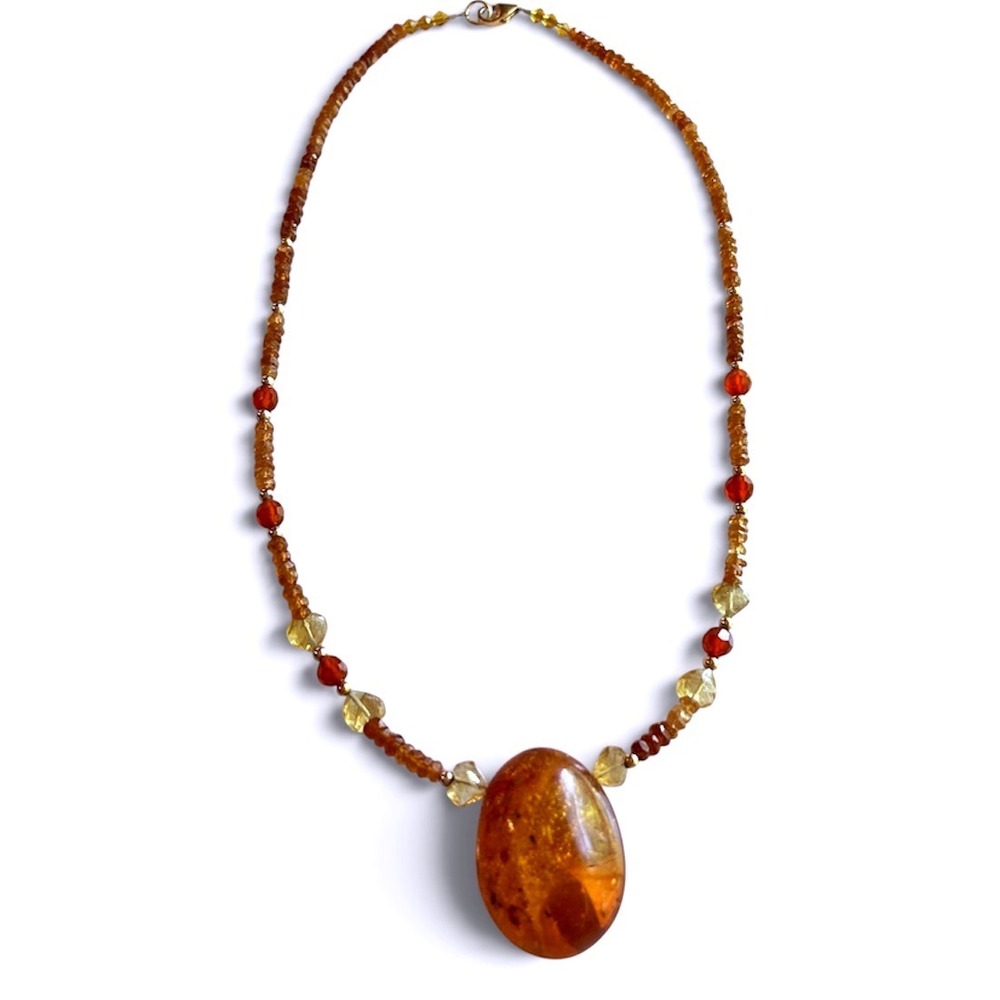 Artisan Amber Hessonite Garnet Carnelian Citrine Gold Filled Necklace